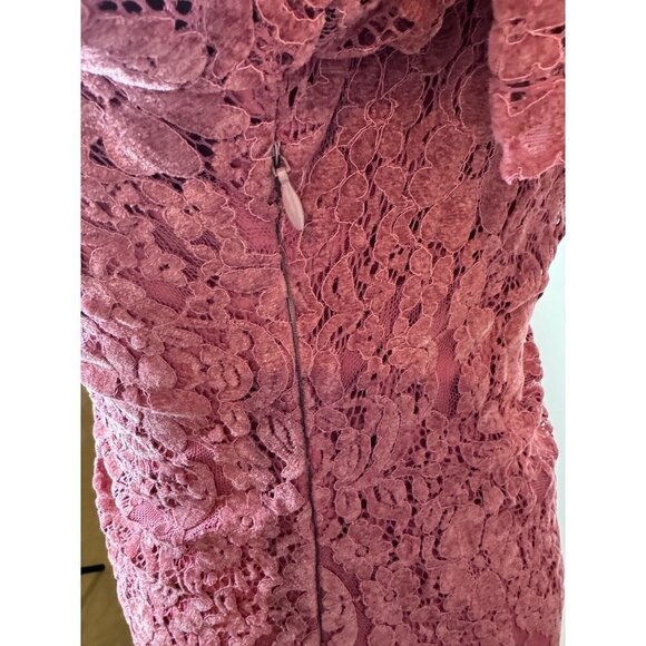 Saylor Pink Lace Velvet Long Sleeve One Shoulder Ruched Cut Out Mini Dress XS - Picture 8 of 10
